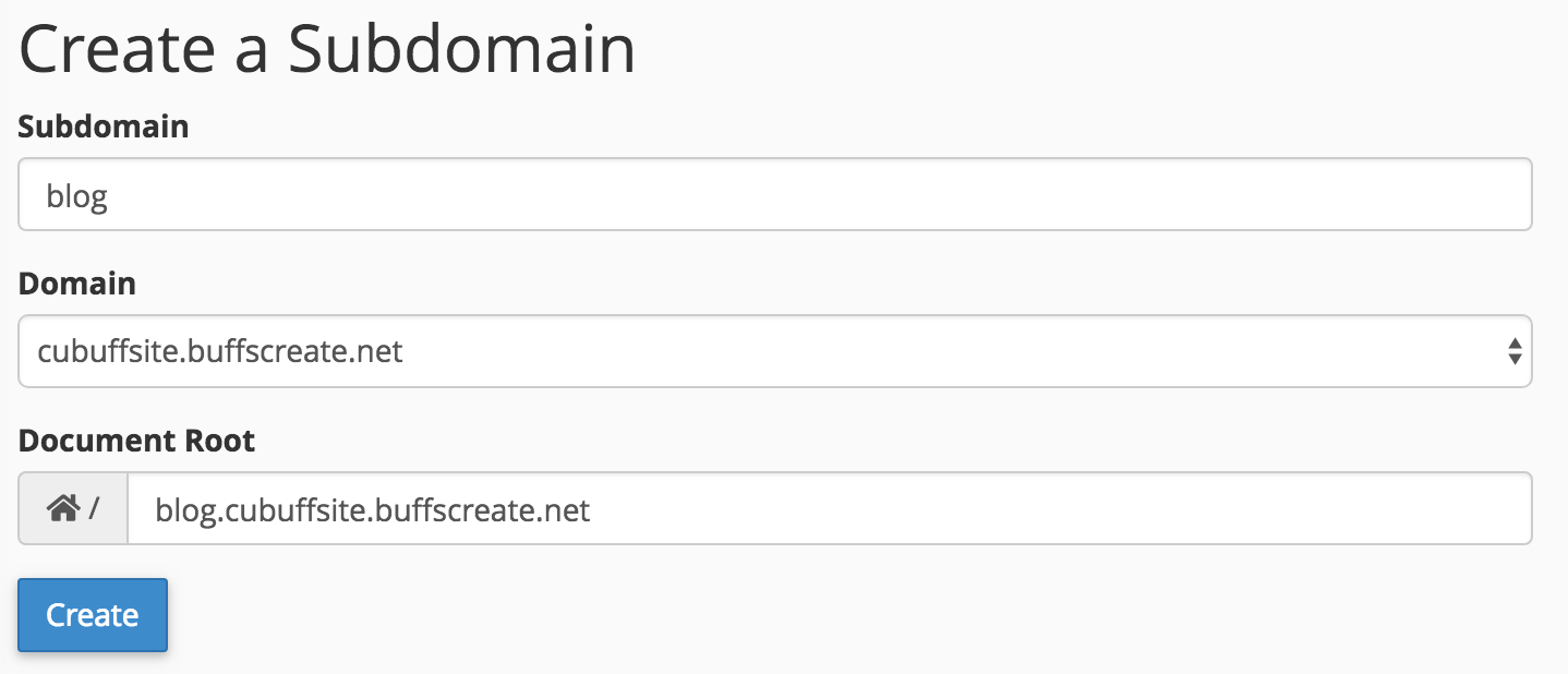 creating a subdomain, example of what the 