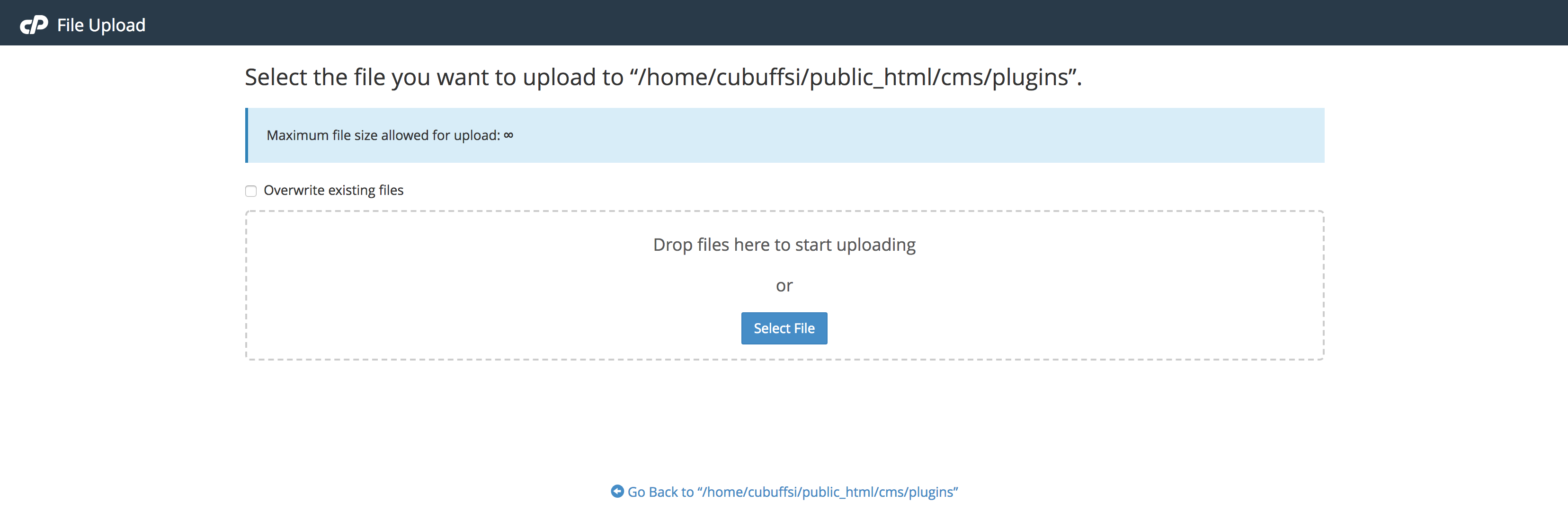 upload screen for file manager