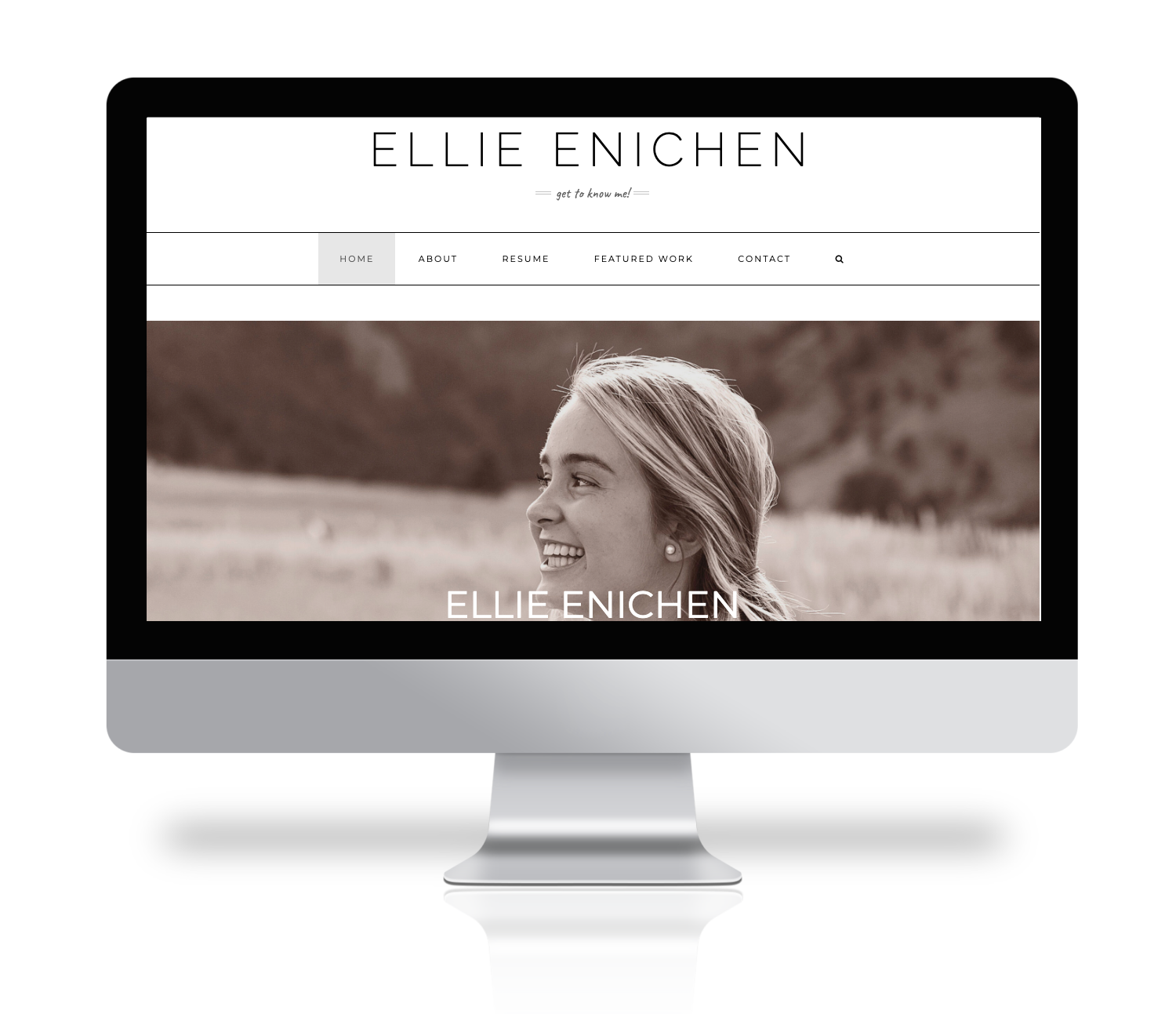 Picture of Ellie Enichen's portfolio site on sample computer